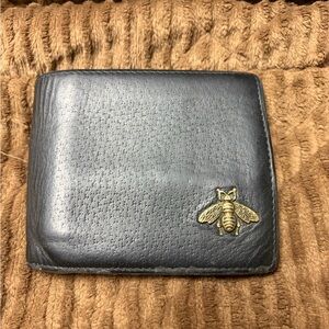 Gucci Black Leather Bifold Wallet W/ Gold Bee Charm